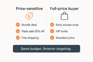 Pricing strategy comparison showing price-sensitive vs full-price buyer segments for Shopify promotions