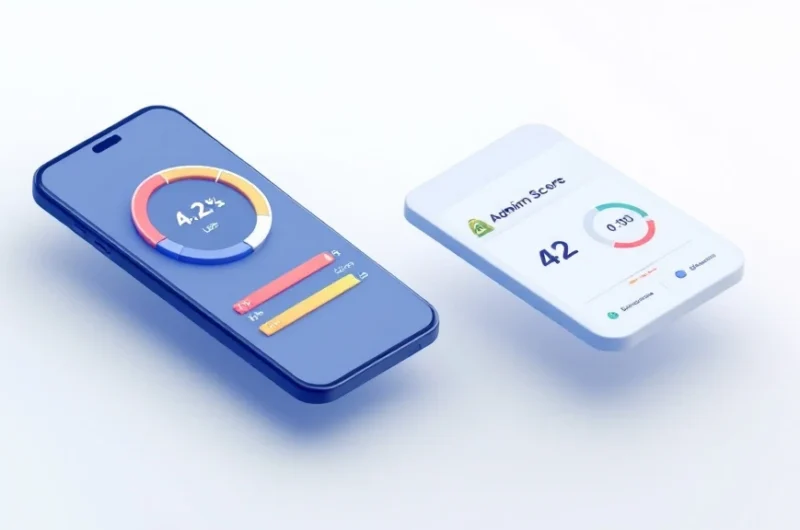 Isometric audit dashboard showing Google PageSpeed mobile metrics and Shopify speed score